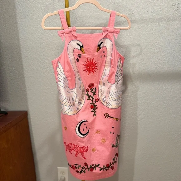 Anthropologie Maeve Pink Swan Embroidered Dress XS - Picture 3 of 10